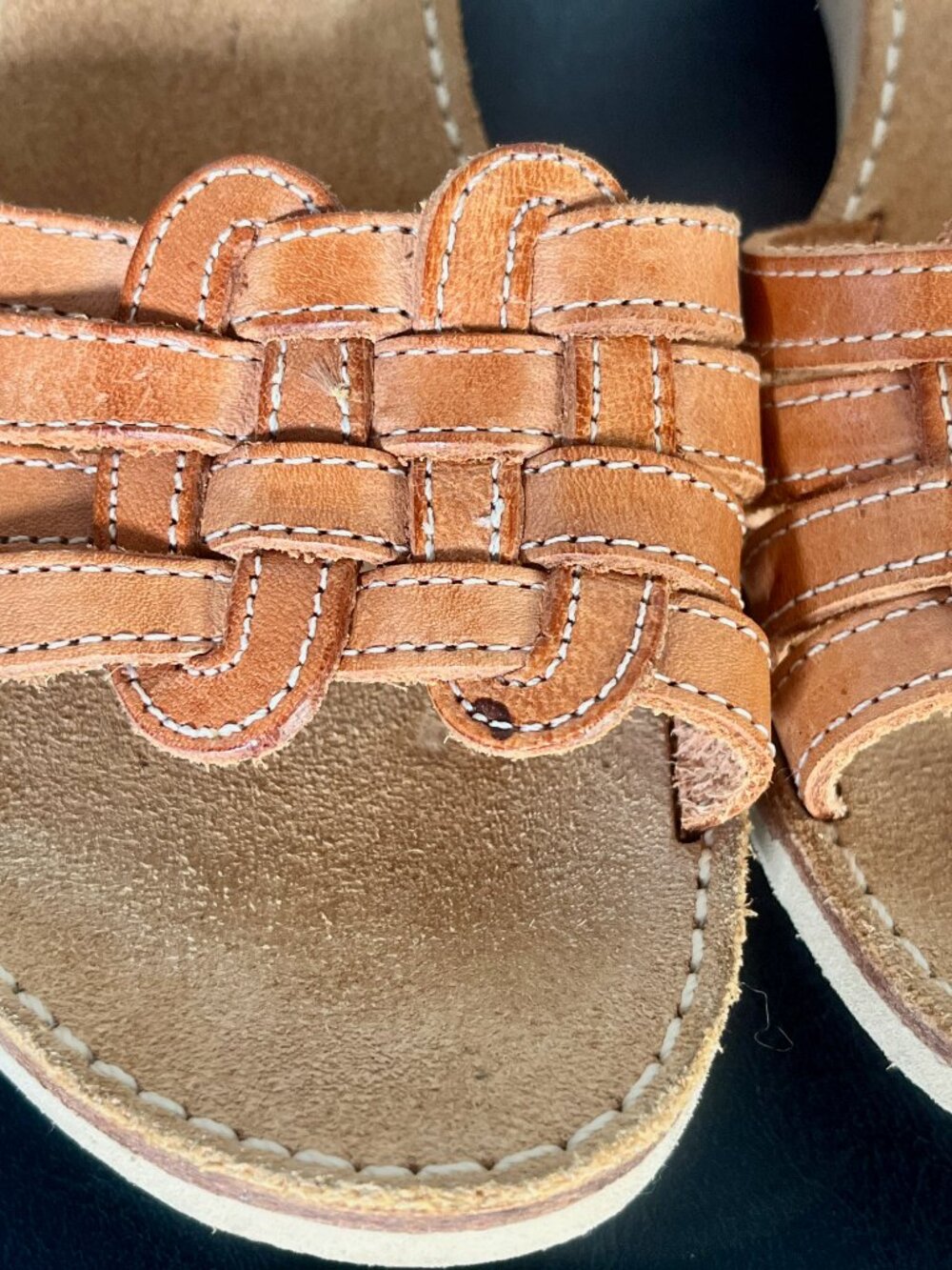 Vintage Boho 1990s Fanfares Leather Wedge Heel Platform Sandals Cognac Brown 7.5 - Picture 8 of 9